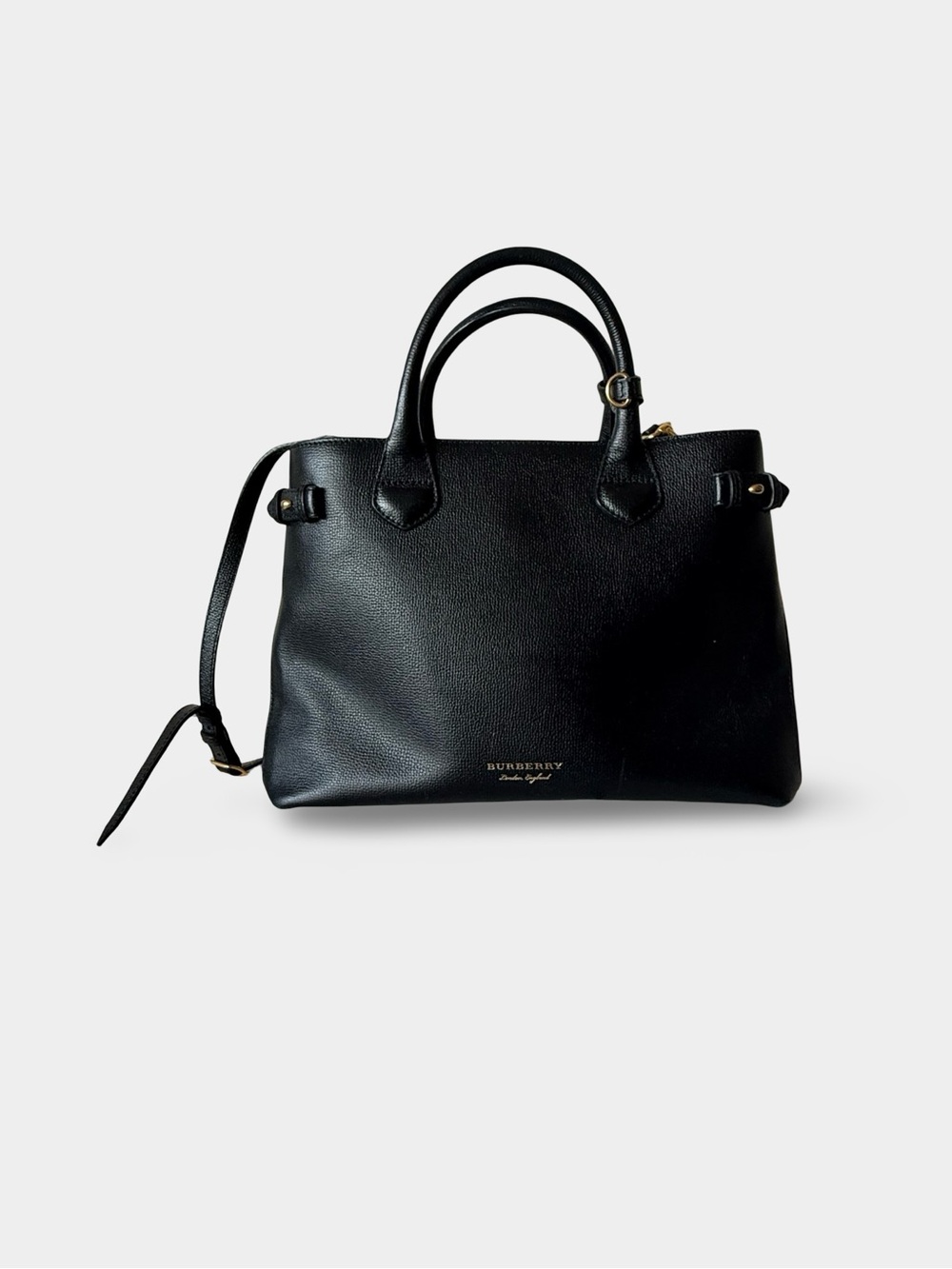 Burberry Black Leather Satchel with Top Handles and Strap